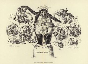 The General Pump, 1843. Caricature of the Rothschild Jewish banking family.